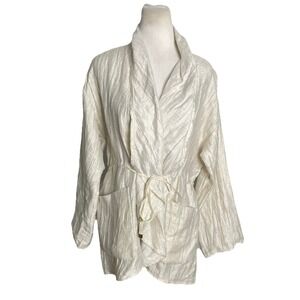 Lafayette 148 Beige Textured Linen Oversized Shirt Jacket Drawstring Waist Small